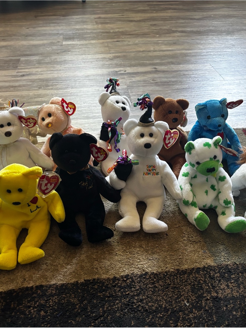 Ty Multicolor Beanie Baby Bear Set - Yellow, Black, White, Blue, Brown, Green